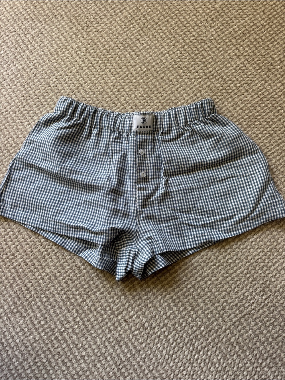 Parke Navy Gingham Linen Blend  Shorts